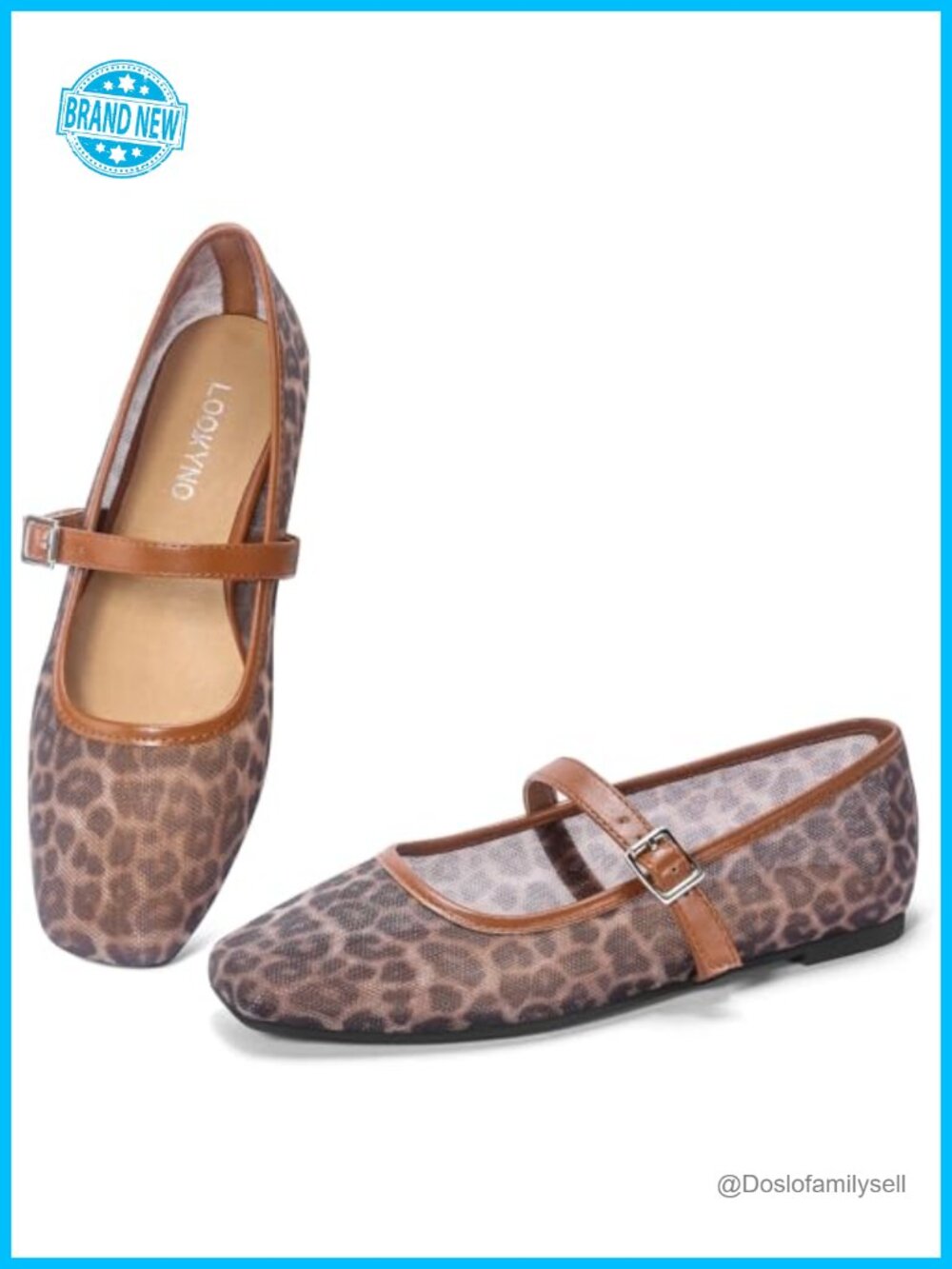 Women's Mesh Mary Jane Flats Square Toe Buckle Strap Ballet Flats